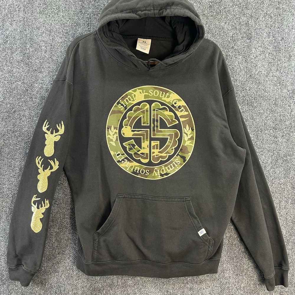 Simply Southern Hoodie Womens XL Black Antler Camo USA Deer Hunting Pullover